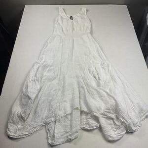 Inizio Italy Midi Dress S White Linen Boho Asymmetric Lagenlook Coastal Resort